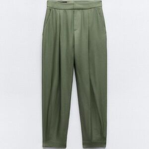 Zara Pleated Hem Pants in Olive Green SZ M